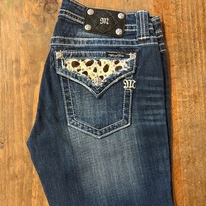 Miss Me Dark Blue Boot Cut Jeans with Embroidered Pocket Flap
